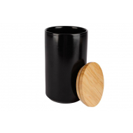 Cosy&Trendy Black&Wood Bocal de Rangement - Ø10x17,3cm - Grès - Noir/Brun - Marque Cosy & Trendy - Couleur Noir,Brun - Matériel Poterie