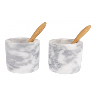 Cosy&Trendy Set Sel et Poivre avec Cuillère - Ø5xH6cm - Marbre - Blanc/Gris - Marque Cosy & Trendy