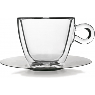 Luigi Bormioli Verres à Café avec Soucoupe Inox - Double Paroi - 300ml - Verre - 2 Pièces - Marque Luigi Bormioli - Couleur Transparant