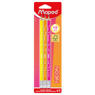 Maped Neon Crayons avec Gomme - HB - 3 pièces - Marque Maped - Type d'écriture Crayon général - Dureté crayon HB