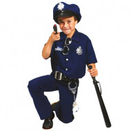 Agent de Police - Déguisement - Taille 152 - Bleu - 4 pièces - Taille  152 - Sexe Garçon - Age 11 jusqu'à 12 ans