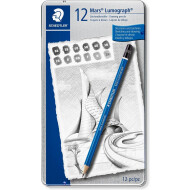 Staedtler Mars Lumograph Crayons Graphite - Graduations Différents - Coffret Métallique - 12 pièces - Marque Staedtler - Type d'écriture Crayon général - Dureté crayon Plusieurs