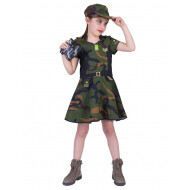 Robe d'Armée Anna - Déguisement - Taille 128 - Vert - Taille  128 - Age 7 jusqu'à 8 ans - Sexe Fille