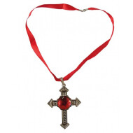 Halsketting Kruis met Rode Robijn - One Size - Metaal - Zilver