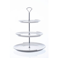 Sandra Rich Assiette à Gâteau avec Poignée - 3 Étages - Ø20x25x29cm - Porcelaine - Blanc - Marque Cosy & Trendy
