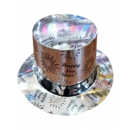 Haut-de-Forme Happy New Year - Taille Unique - Carton - Argent