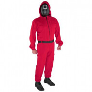 Kinderverkleedpak Squid Game Bewaker Jumpsuit - Maat 140 - Rood - Geslacht Unisex - Maat 140 - Leeftijd 9 t/m 10 jaar
