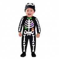 Kinderkostuum Mini Bones - 6-12 Maanden - Zwart/Wit - Geslacht Unisex - Maat 74/80 - Leeftijd 6 t/m 12 maand