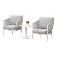 Bistroset Tokyo - Tafel en 2 Tuinsstoelen - Incl. Kussens - Rope/Alu - Grijs - Materiaal Aluminium - Kleur kussens Lichtgrijs - Aantal zitplaatsen 2 - Kleur Wit