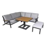 Salon de jardin Catana avec pouf et table - Avec coussins - Aluminium - Gris/Noir/Bois - Couleur Gris,Noir,Bois - Matériel Aluminium