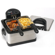 Bestron Dubbele Friteuse DF402B - 4,5L - 2000W - RVS - Grijs - Merk Bestron - Inhoud 4,5 L - Soort friteuse Dubbele frituurpan