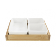Cosy&Trendy Borrelplank - 19,40x2,50cm - Keramiek/Acacia Hout - Bruin - 4 Delig - Merk Cosy & Trendy - Materiaal Keramiek,Hout - Kleur Wit,Hout