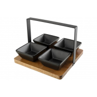 Cosy&Trendy Borrelplank - 20x17cm - Acacia Hout/Keramiek - Zwart/Hout - 5 Delig - Merk Cosy & Trendy - Materiaal Keramiek,Hout - Kleur Zwart,Hout