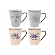 Sokken Fabriek Tasse Pesci - Ronde - Ø8,7xH10,5cm - Porcelaine - Bleu/Marron - 8 Pièces - 4ass - Couleur Bleu,Vert