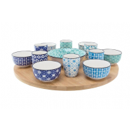 Cosy&Trendy Plateau Tournant Chloe avec Coupelles - Ø40cm - Grès/Bambou - Multicolore - 14 Pièces - Marque Cosy & Trendy - Matériel Poterie,Bambou - Couleur Multicolore
