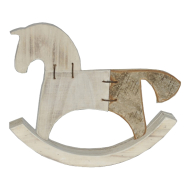 Decoratie Schommelpaard - H27cm - Hout - Licht - en donkerbruin - Merk DDD - Kleur Beige,Grijs,Wit