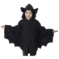 Kinderverkleedpak Vleermuis Poncho met Kap - Maat 140 - Zwart - Geslacht Unisex - Maat 140 - Leeftijd 9 t/m 10 jaar