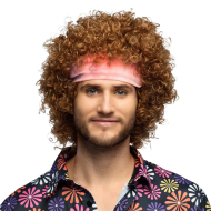 Pruik Hippie Groove - Met Haarband - Heren - Bruin