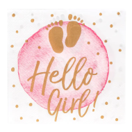 Set Servetten 'Hello girl!' - 33x33cm - Papier - Roze/Wit/Goud