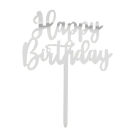 Taarttopper 'Happy birthday' - 15.5x11cm - Zilver