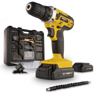 Powerplus Schroefboormachine - 20V - Inclusief 2 Batterijen 1,3Ah - Geel - 135 delig - Merk Powerplus