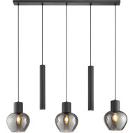 Brilliant Ligari Hanglamp 5 Lampen Balk - 123x23x150cm - Metaal/Glas - Zwart - Materiaal Glas,Metaal - Kleur Zwart - Fitting Nvt - Aantal lichtpunten meer dan 3 - Type lamp Lamp niet inbegrepen