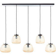 Brilliant Kaizen Pendant Lamp 5 Lampen - 48x125x150cm - Aluminium/Glas - Zwart/Amber - Materiaal Glas,Aluminium - Kleur Zwart,Amber - Type lamp Lamp niet inbegrepen - Fitting Nvt - Aantal lichtpunten meer dan 3