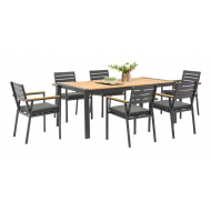 Tuinset Jina met Polywood Tafelblad - 6 Tuinstoelen - Aluminium - Zwart - Topper - Merk DDD - Kleur Zwart - Materiaal Aluminium