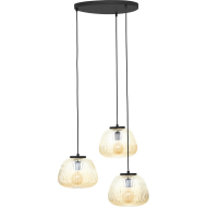 Brilliant Kaizen Hanglamp 3-lichts Rond - 40x40x176cm - Metaal/Glas - Zwart/Amber - Materiaal Glas,Metaal - Kleur Zwart,Amber - Aantal lichtpunten 3 - Type lamp Lamp niet inbegrepen - Fitting Nvt