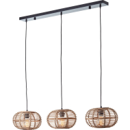 Brilliant Woodball Pendant lamp 3 Lampen Balk - Ø28cm - Bamboe/Metaal - Zwart/Naturel - Type lamp Lamp niet inbegrepen - Kleur Zwart,Naturel - Aantal lichtpunten 3 - Materiaal Metaal,Bamboe - Fitting Nvt