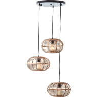 Brilliant Woodball Pendant lamp 3 Lampen Rond - Ø55cm - Bamboe/Metaal - Zwart/Naturel - Kleur Zwart,Naturel - Type lamp Lamp niet inbegrepen - Fitting Nvt - Aantal lichtpunten 3 - Materiaal Metaal,Bamboe