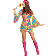 Verkleedjurk Hippie Jurkje - Dames - Maat M - Multicolor - Geslacht Dames - Maat M