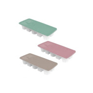 Bac à Glaçons avec Couvercle - 25,3x11,3x4,9cm - Plastique - Bleu/Brun/Rose - 3 Pièces