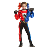 Kinderkostuum Fatale Jester - Meisjes - 7-9 Jaar - Rood/Blauw/Zwart - 5 delig - Geslacht Meisje - Maat 128/134 - Leeftijd 7 t/m 9 jaar