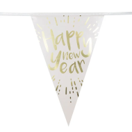 Folievlaggenlijn Happy New Year - 4m - Wit/Goud