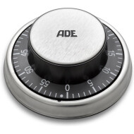 ADE Minuteur de Cuisine Mécanique - Rond - Magnétique - 9,5x9,5x3,6cm - Plastique - Blanc/Gris
