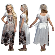 Costume Enfant Mariée Fantôme - Filles - 4-6 Ans - Blanc/Rose/Noir - 3 pièces - Taille  110/116 - Sexe Fille - Age 4 jusqu'à 6 ans