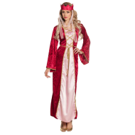 Kostuum Renaissance Koningin - Dames - Maat 40/42 - Rood/Roze/Goud - Geslacht Dames - Maat 40/42