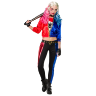 Kostuum Fatale Jester - Dames - Small - Rood/Blauw/Zwart - 5 delig - Leeftijd volwassenen - Maat S - Geslacht Dames