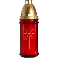 Bispol Begraafplaats Lamp Kruis met Hart - Paraffine - 42h Brandduur - 115g - H22cm - Rood