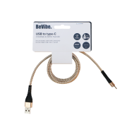 BeVibe Oplaad- en Datakabel USB naar USB-C - 1m - Nylon - Goud - Topper - Merk BeVibe