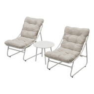 Bistro Loungeset Tarifa met Bijzettafeltje - Stalen Frame - Crème - Kleur kussens Crème - Materiaal Staal - Kleur Wit