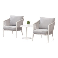 Bistroset Tokyo - Tafel en 2 Tuinsstoelen - Incl. Kussens - Rope/Alu - Grijs - Materiaal Aluminium - Kleur kussens Lichtgrijs - Aantal zitplaatsen 2 - Kleur Wit