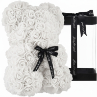 Ours en roses Saint-Valentin - 25 cm - Coffret cadeau compris - Blanc