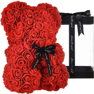 Ours en roses Saint-Valentin - 25 cm - Coffret cadeau compris - Rouge