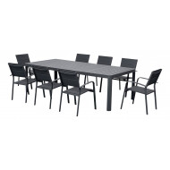 Tuinset Capri met Verstelbare Tafel - 8 Tuinstoelen - Aluminium - Zwart - Materiaal Aluminium - Aantal zitplaatsen 8 - Kleur Zwart