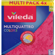 Vileda MuliQuattro Colors Chiffon Éponge - 36x34cm - Rouge/Jaune/Vert/Bleu - 4 Pièces - Matériel Éponge - Couleur Rose