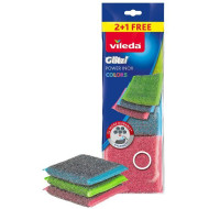 Vileda Glitzi Power Inox Colors Éponge à Récurer - Rose/Bleu/Vert - 2+1 Pièces - Couleur Multicolore - Matériel Éponge