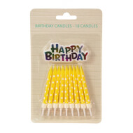 Bougies d'Anniversaire - avec Insert en Plastique - 5,5x2cm - Plastique/Cire - Jaune - 18 pièces - Marque Merkloos - Nombre d'heures de combustion NA