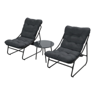 Salon de jardin Tarifa avec table d'appoint - Structure en acier - Charbon - Couleur Noir - Matériel Acier - Couleur oreillers Charbon